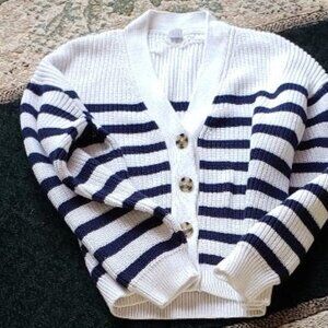 GAP Women's Boyfriend Cardigan with Navy Blue Stripes